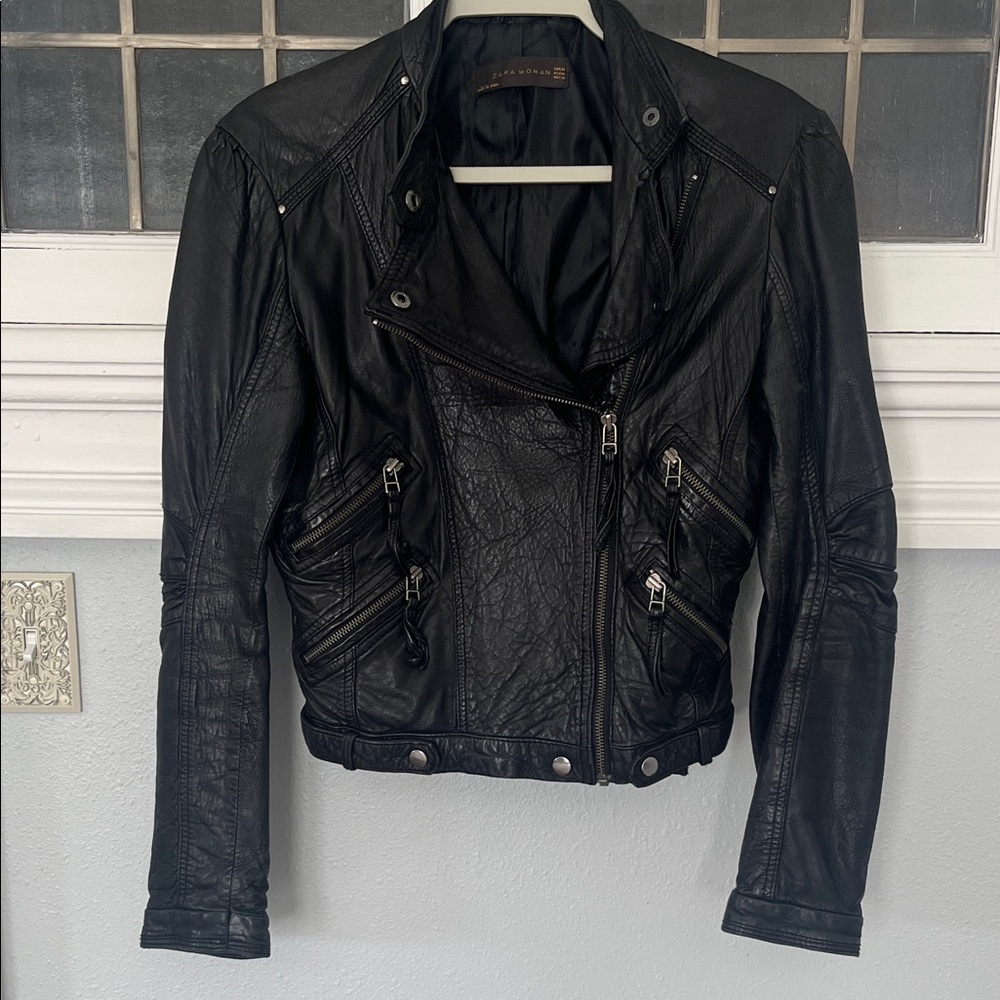Zara Black Leather Moto Jacket M